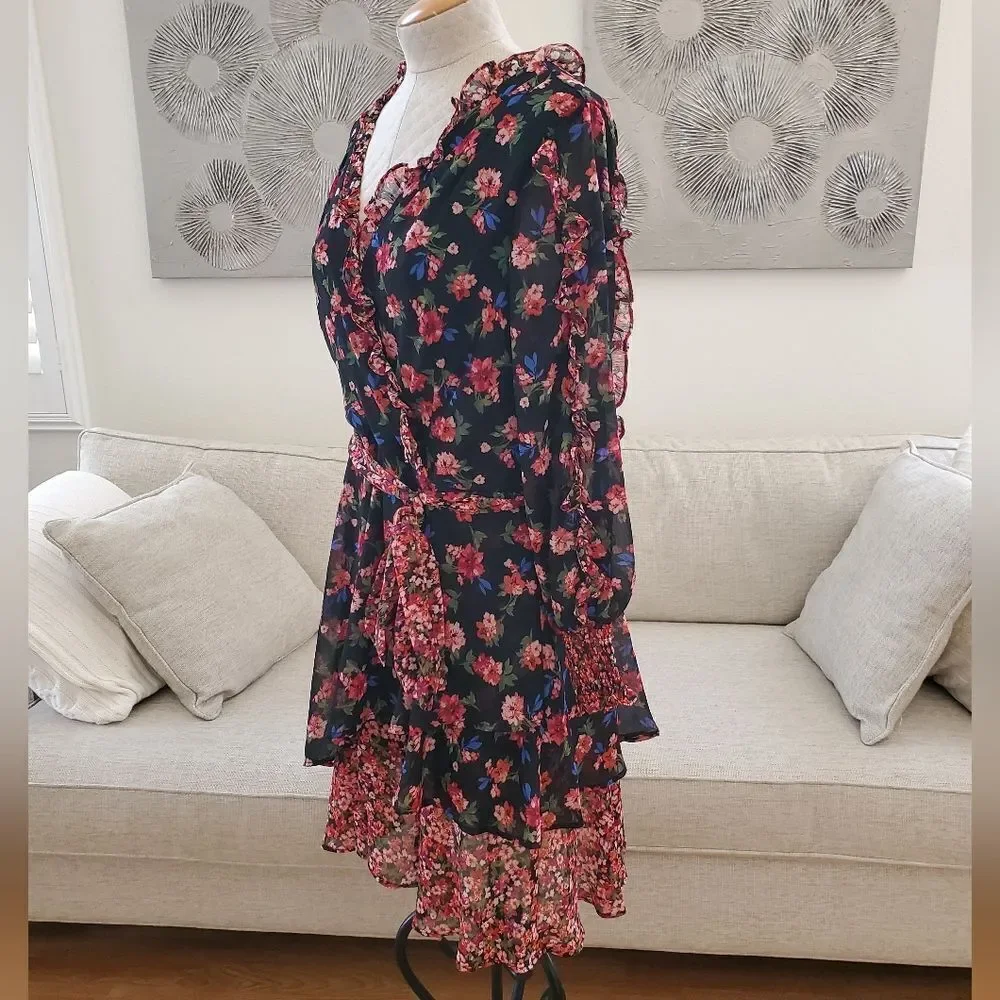 Tahari ASL Twin-Print Ruffle Dress sz 14 - Picture 8 of 16